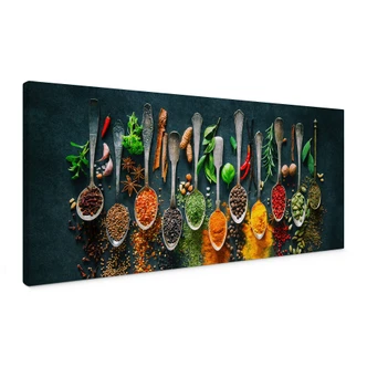 Leinwandbild Bunte Vielfalt an Gewürzen - Panorama Leinwandbild Bunte Vielfalt an Gewürzen - Panorama