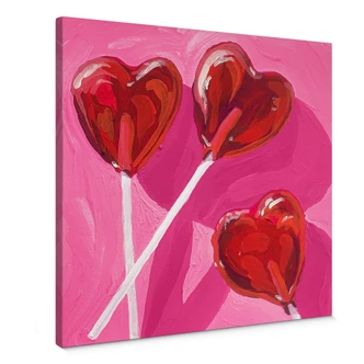 Leinwandbild Pink - Key and Sea - Lollipop in Herzform - Quadratisch 