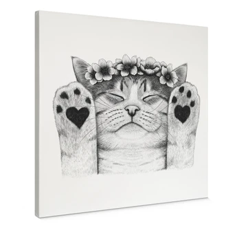 Canvas print Cute cat with heart paws - Korenkova - Square 