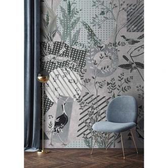 Livingwalls Fototapete Walls by Patel 3 Bird`S Playground 1 grau, grün, schwarz 