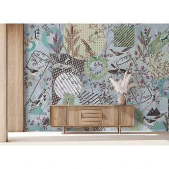 Livingwalls Fototapete Walls by Patel 3 Bird`S Playground 2 blau, grün, grau, braun 