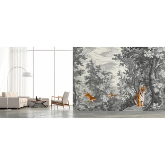 Livingwalls Fototapete Walls by Patel 3 Fancy Forest 2 grau, orange, weiß, schwarz 