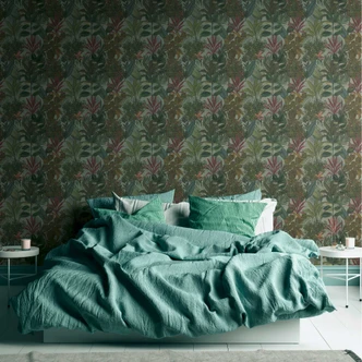 Papier peint à motifs Plantes et herbes Vert Rouge - papier peint jungle avec feuilles 