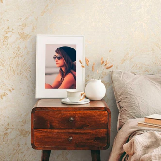 Door de natuur geïnspireerd plantenpatroon crème-beige behang - vliesbehang 