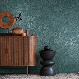 jungle behang in blauwe tinten - vlies met fijne textuur - wanddecoratie jungle behang in blauwe tinten - vlies met fijne textuur - wanddecoratie