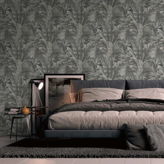 Bladerenbehang in grijs - elegant vliesbehang met bladeren voor moderne interieurs 