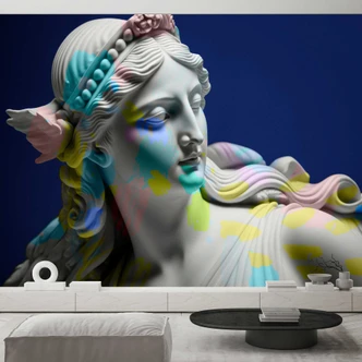 Fototapete Barock Statur mit Farbklecks - Klassische Kunst modern interpretiert 