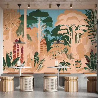 Vintage safari tapet - snygg non-woven tapet med savannlandskap 