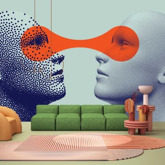 Fotomural de arte conceptual con caras en patrón de puntos - papel pintado no tejido 