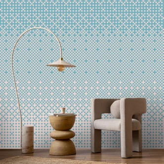 Modern pixelpatroon behang in blauwe tinten - vliesbehang 