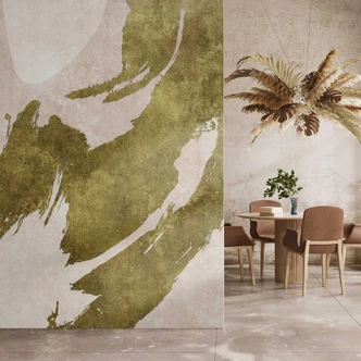 Abstract behang met groene penseelstreek - vliesbehang Abstract behang met groene penseelstreek - vliesbehang