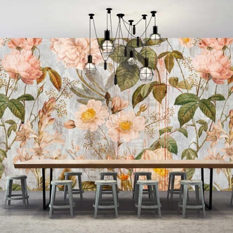 Vintage blommig tapet med pioner - romantisk non-woven tapet 