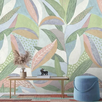 Gestileerd botanisch behang in pastelkleuren - modern vliesbehang 