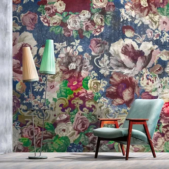 baroque style floral wallpaper in royal blue - opulent watercolour pattern 