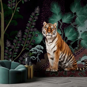 Fototapete Exotischer Dschungel - Majestätischer Tiger im Wald 