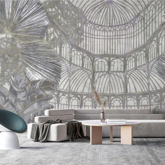 Fototapet för orangeriarkitektur - tropiskt växtmotiv i ett växthus 