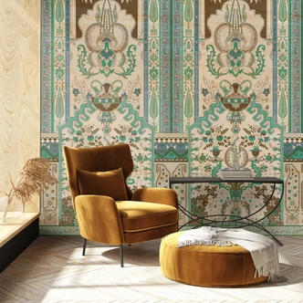 Fototapete Orientalischer Palast- Grün und Beige mit Ornamenten - Vliestapete 
