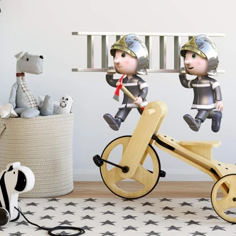 Muursticker Michel Agullo - Brandweermannen met ladder 