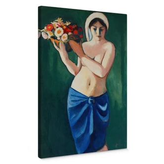 Canvas Macke - Vrouw met Bloemenschaal 