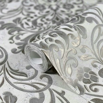 Vliestapete mit ornamentalem Damask-Motiv Grau Ornamental  