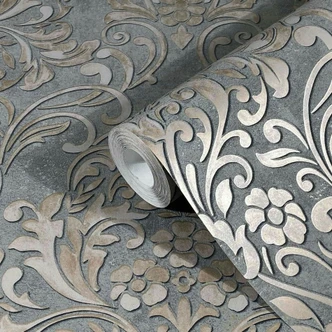 vliesbehang met sierlijke damast motieven grijs ornamenteel vliesbehang met sierlijke damast motieven grijs ornamenteel
