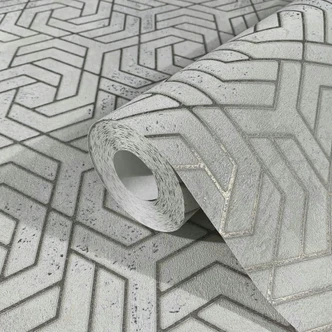3D look grey graphic non-woven wallpaper  