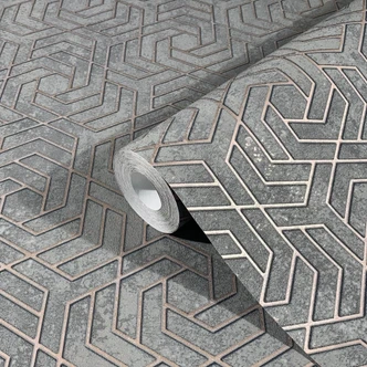 3D look grey graphic non-woven wallpaper  