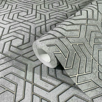3D look grey graphic non-woven wallpaper  