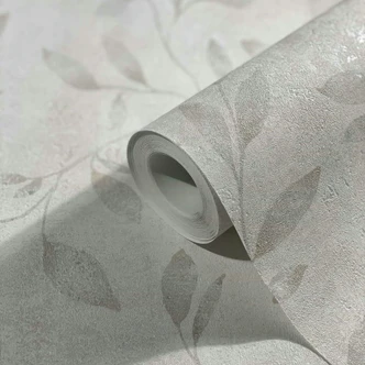 Vliestapete mit Blattmotiv und Metallic Effekt Weiß Floral  