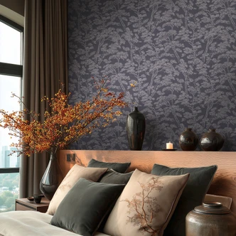 Ikke-vævet tapet Lin Zen Branches blågrå med grene asiatisk - træer skov tapet grene gang kontor 