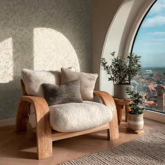 Icke-vävd tapet Fee Wild Free grädde beige grå metallic - gräs vildblommor vardagsrum hall kontor 