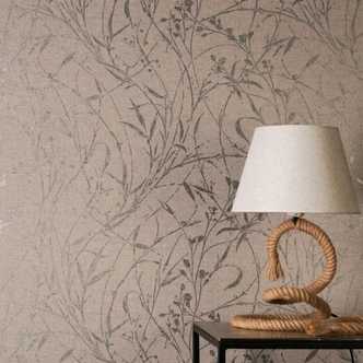 Icke-vävd tapet Fee Wild Free brun beige svart metallic - gräs vildblommor vardagsrum hall 