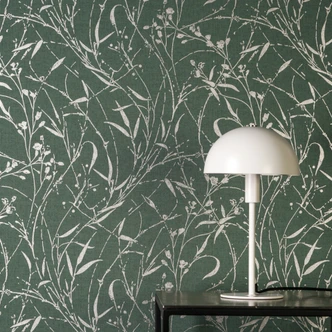 Icke-vävd tapet Fee Wild Free grön grå metallic - gräs vildblommor vardagsrum sovrum 