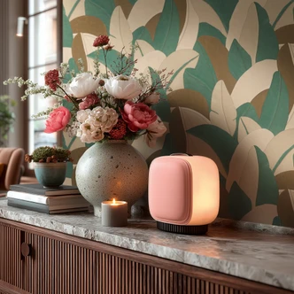 Icke-vävd tapet Isabelle Golden Canopy palmer petrol beige - palmblad djungel brun grön 