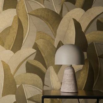 Icke-vävd tapet Isabelle Golden Canopy palmer guld beige - palmblad djungel metallic hall 