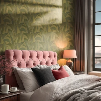 Icke-vävd tapet Isabelle Golden Canopy Palms Green Metallic - palmblad djungel vardagsrum 