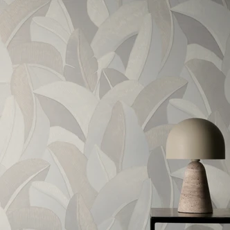 Ikke-vævet tapet Isabelle Golden Canopy palmer cremehvid - palmeblade jungle metallic gang 