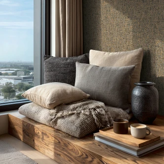 Icke-vävd tapet Jan Studio Sense & Surface weave brun grå - Stud!o weave rotting svart 