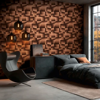 Icke-vävd tapet Damian Refined Dimensions 3D Geometric Brown Metallic - tapetstruktur hall 