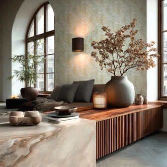 Ikke-vævet tapet Astrid Whispering Woods skov grå grøn blå - skovtapet træer akvarel metallic 