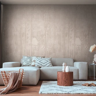 Skog beige kräm matt - utdragbar 159x280 cm skog tapeter träd natur Icke-vävd tapet 