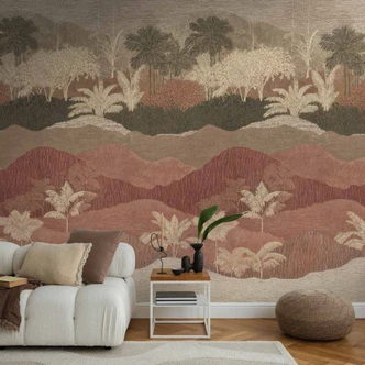 Non-woven Fototapet landskab med træer brun creme rød mat ekspanderbar 1,59 x 2,80 m tapet 