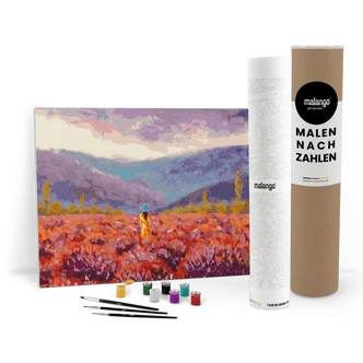 Malen nach Zahlen Leinwandbild - Blumen Landschaft mit Frau  