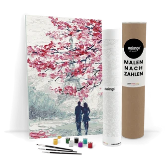 Malen nach Zahlen Leinwandbild - Paris Eifelturm zur Kirschblüte  