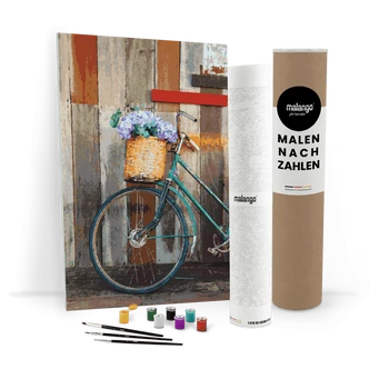 Malen nach Zahlen Leinwandbild - Blumen am Fahrrad  