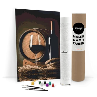 Malen nach Zahlen Leinwandbild - Wein und Fass  