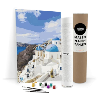 Malen nach Zahlen Leinwandbild - Meer und Berge auf Santorini  
