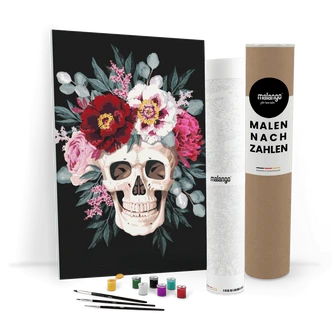 Malen nach Zahlen Leinwandbild - Schädel Blumen  