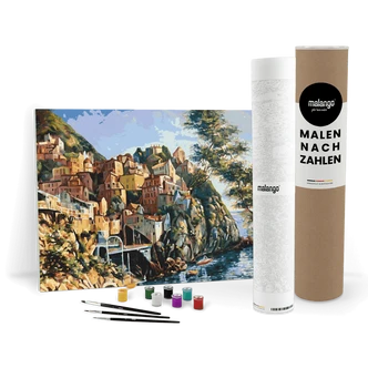 Malen nach Zahlen Leinwandbild - Mediterranes Dorf am Meer  