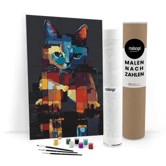 Malen nach Zahlen Leinwandbild - Katze Karlo abstrakt  
